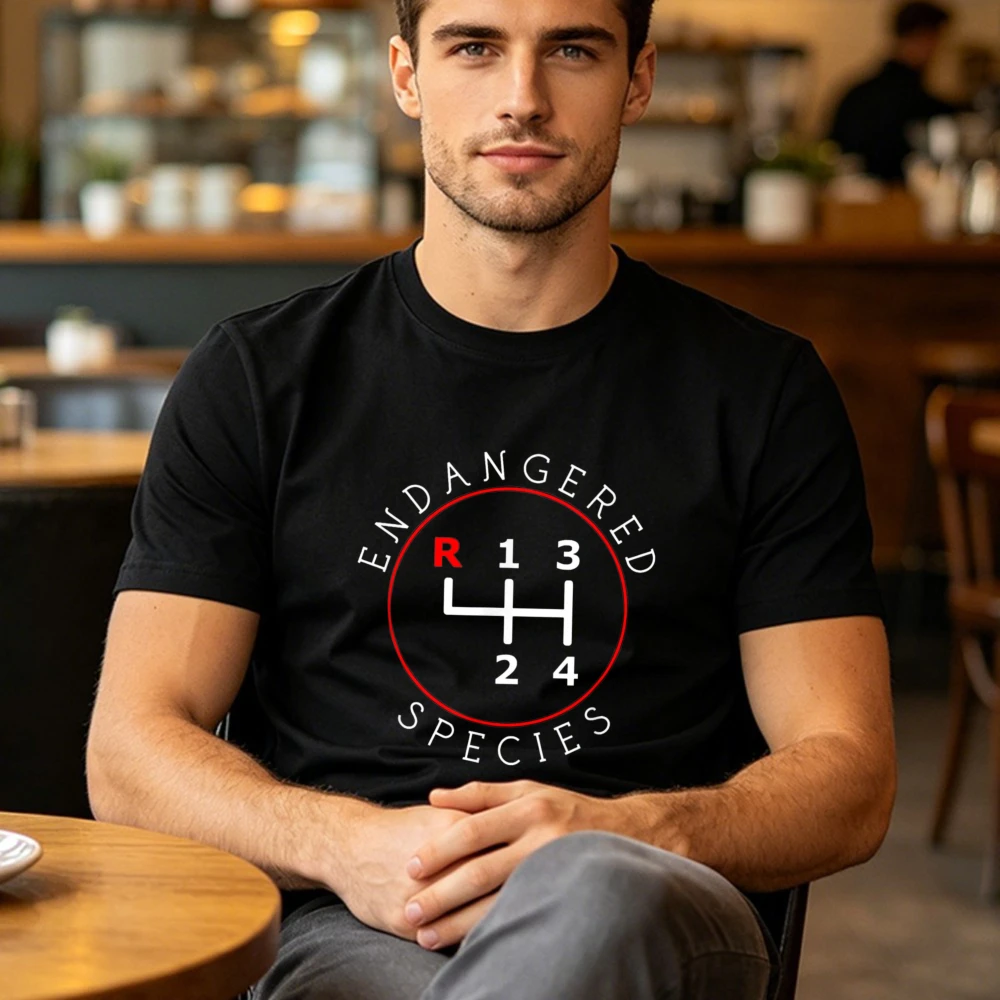 Endangered Species Manual Gearbox Stick Shift 4 Speed 1320 T-Shirt Men Cotton Tshirt Car Enthusiast  Automotive Casual Tees
