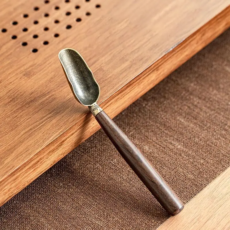 1/3Pcs Exquisite Black Sandalwood Finish Stainless Steel Teaspoon for Cafe Tea Leaf Spoon Kung Fu Tea Set Tea Party Accessories