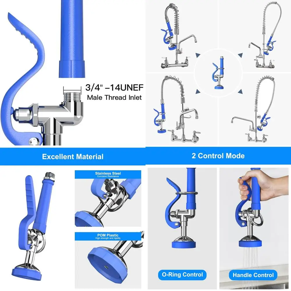 

Commercial Kitchen Sprayer, 1.42 GPM Flow Rate, Ergonomic Blue Handle, Chrome Finish