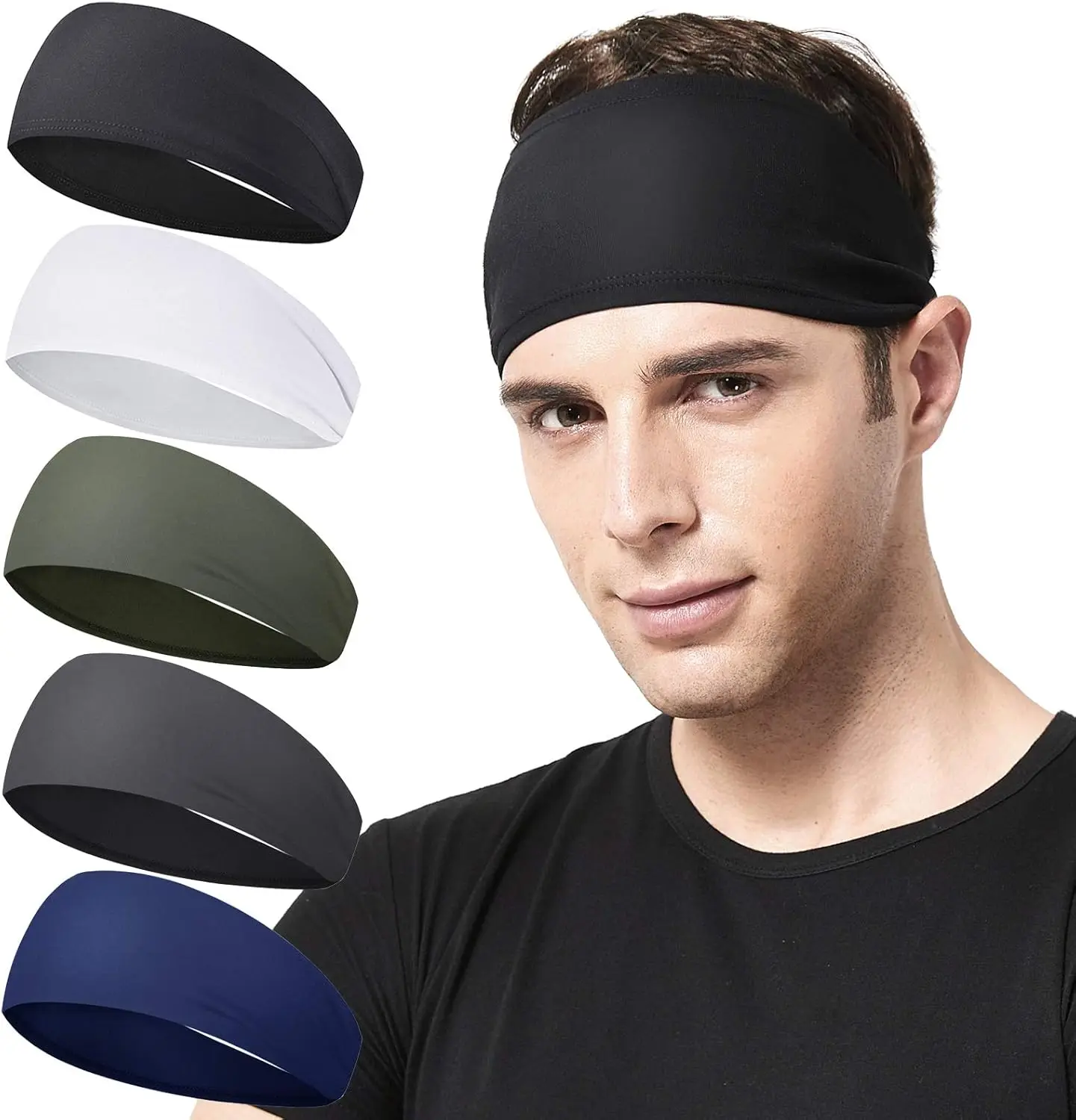 

5-Pack Men's Running Headband, Stretchy Unisex, Ideal for Sports, Fitness, Yoga.