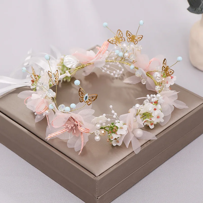 Crystal Pearl Headband Tiara For Women Flower Butterfly Rhinestone Hairband Bridal Wedding Hair Accessories Jewelry Headband