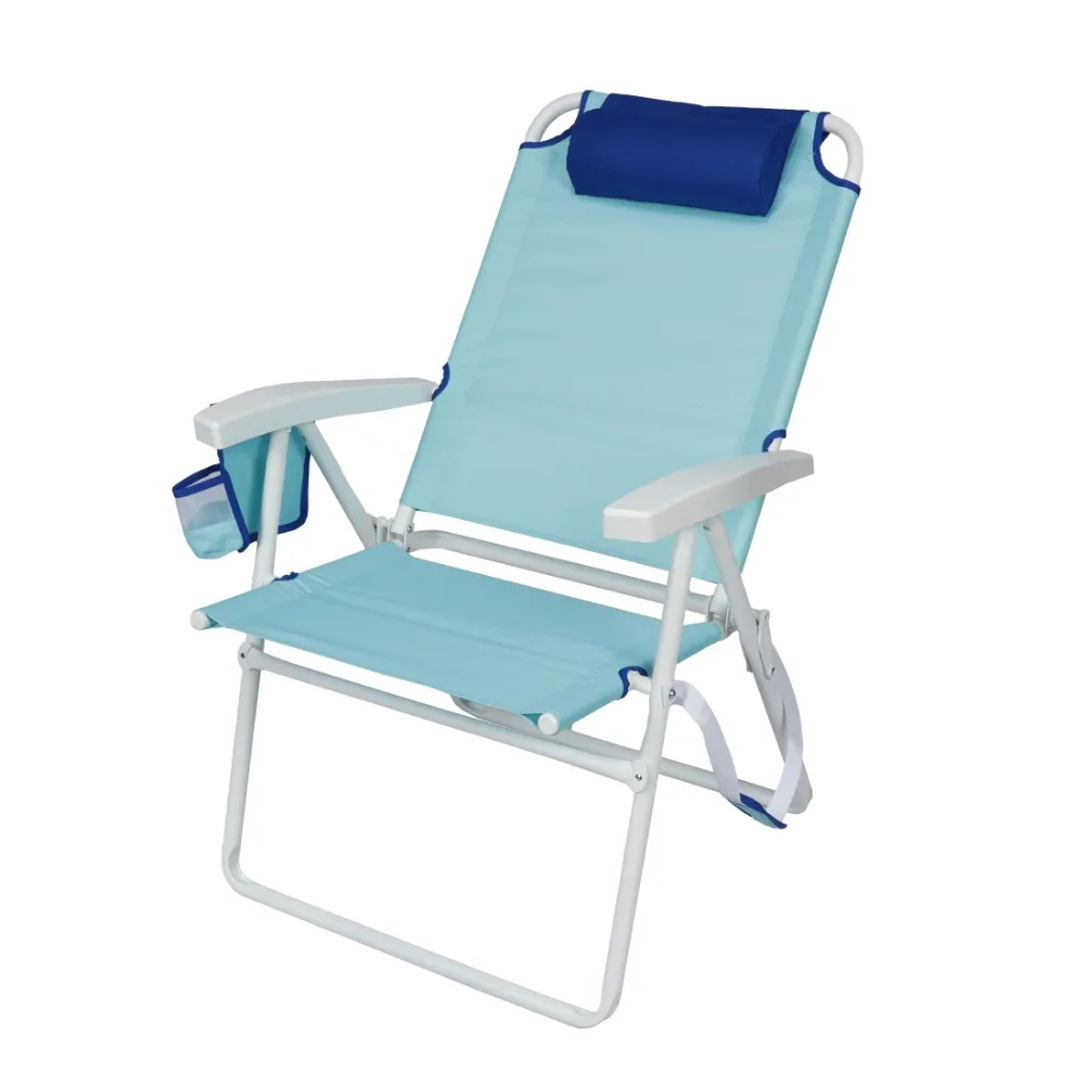 

Reclining 4-Position Oversized Beach Chair, Teal Blue, Adjustable Pillow Headrest for comfort,Durable powder-coated steel frame