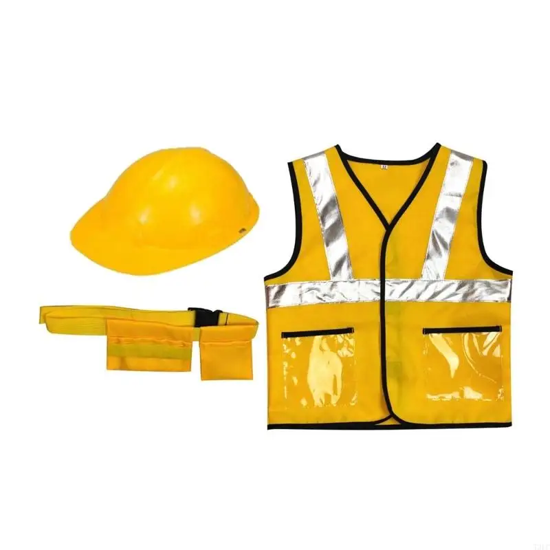 T3LC Construction Worker Costumes Kid Builder Career Outfit Pretend Role Play Toy Set