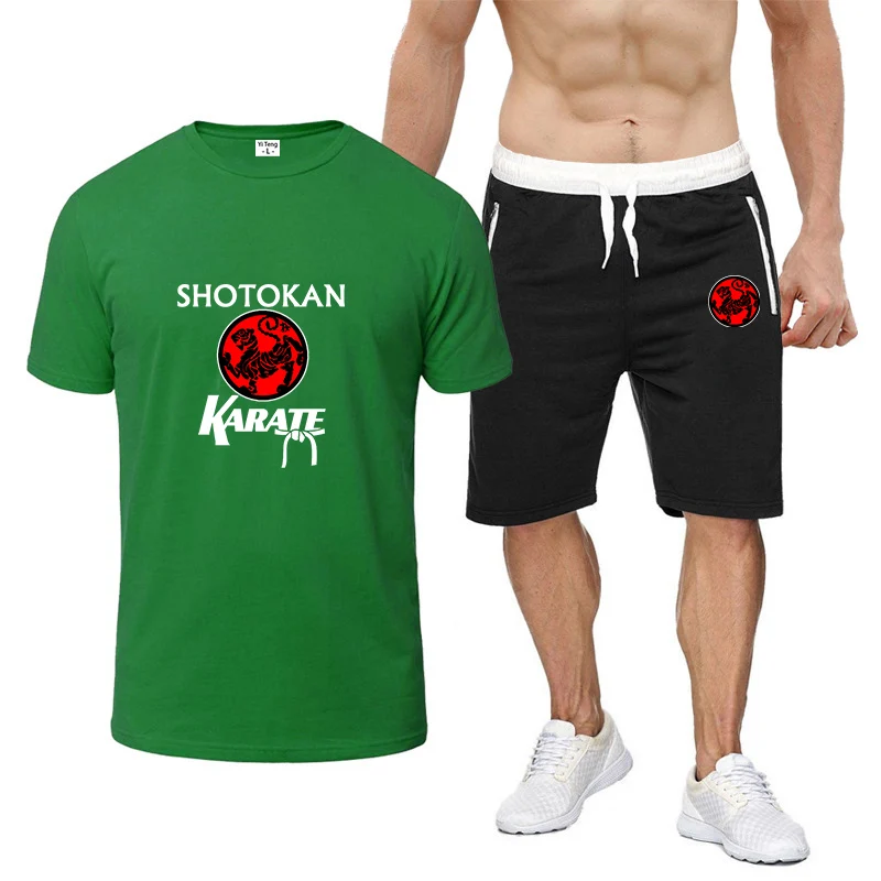 2024 Summer New Men's Shotokan Karate Logo Print Fashion Solid Color Crewneck Short Sleeve+Casual Joggers Sweatpants Cotton Sets