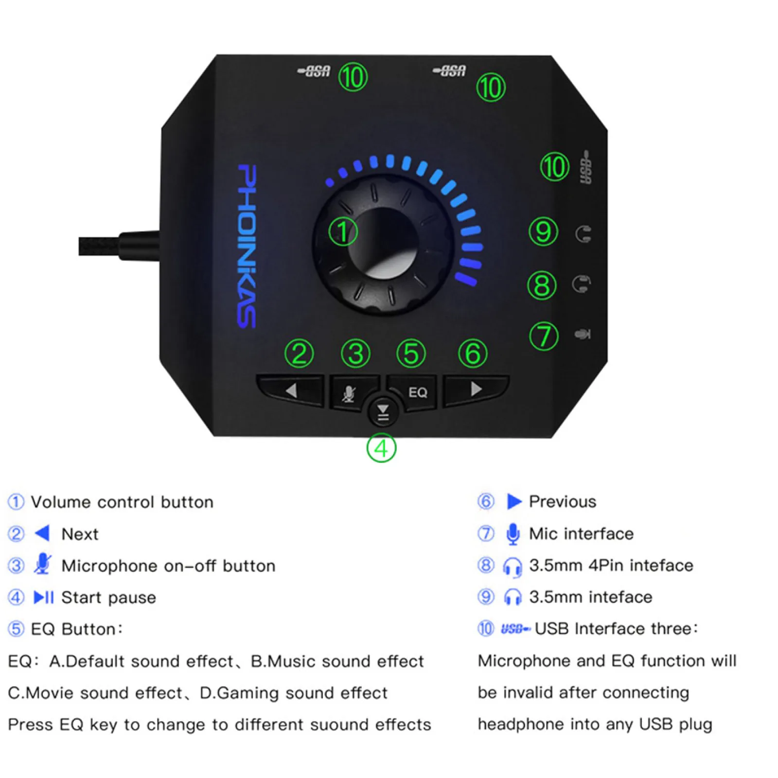 Profissão Computador USB Sound Card Channel 7.1 Audio Adapter Converter Audio Interface para PC Laptop Placa de Som Externa