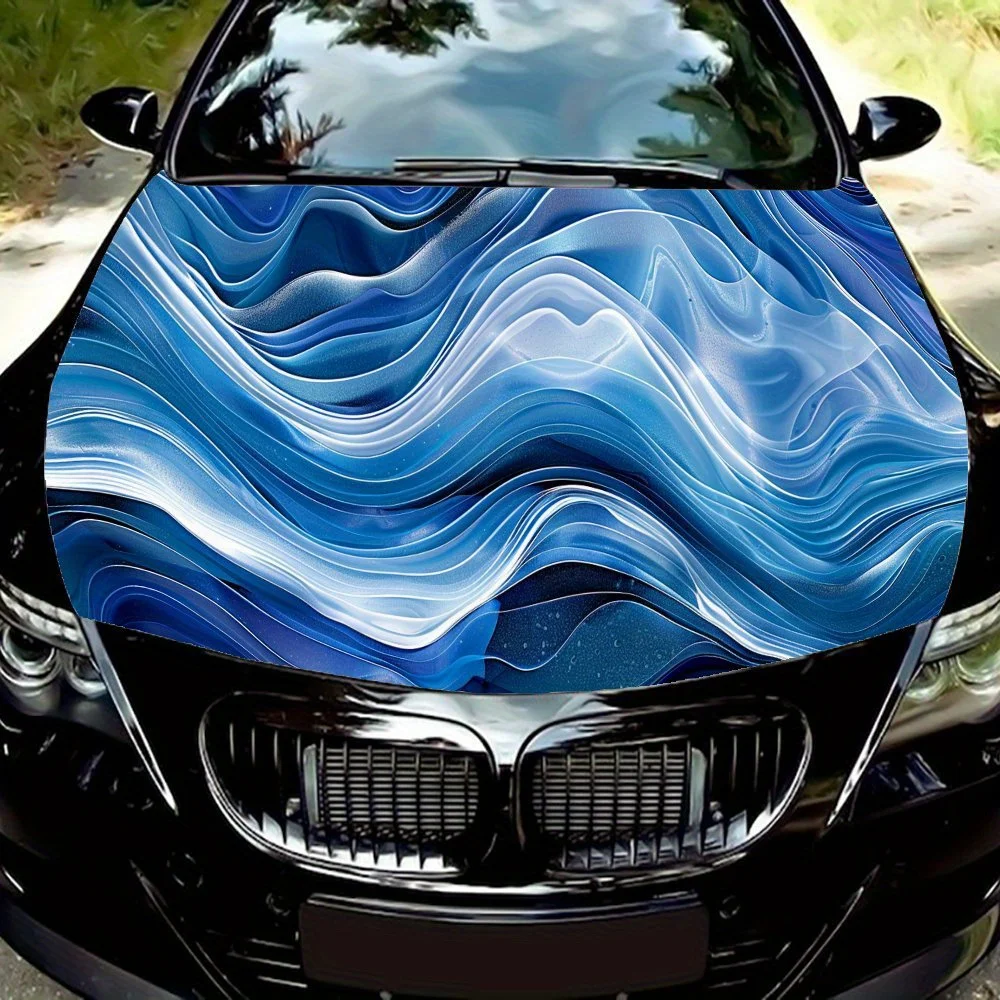 

Мечтательные струящиеся синие линии, виниловая наклейка на капот автомобиля, наклейка на двигатель автомобиля, водонепроницаемая самоклеящаяся крышка для упаковки автомобиля, Universa
