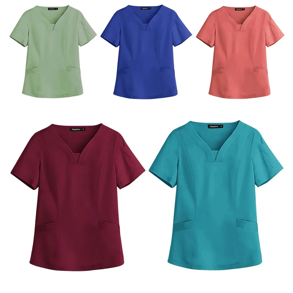 Scrubs for Women Mock Wrap Top with 3 Pocket Hospital, Medical School, Lab, Dental Clinic, and Spa Settings Uniform Top