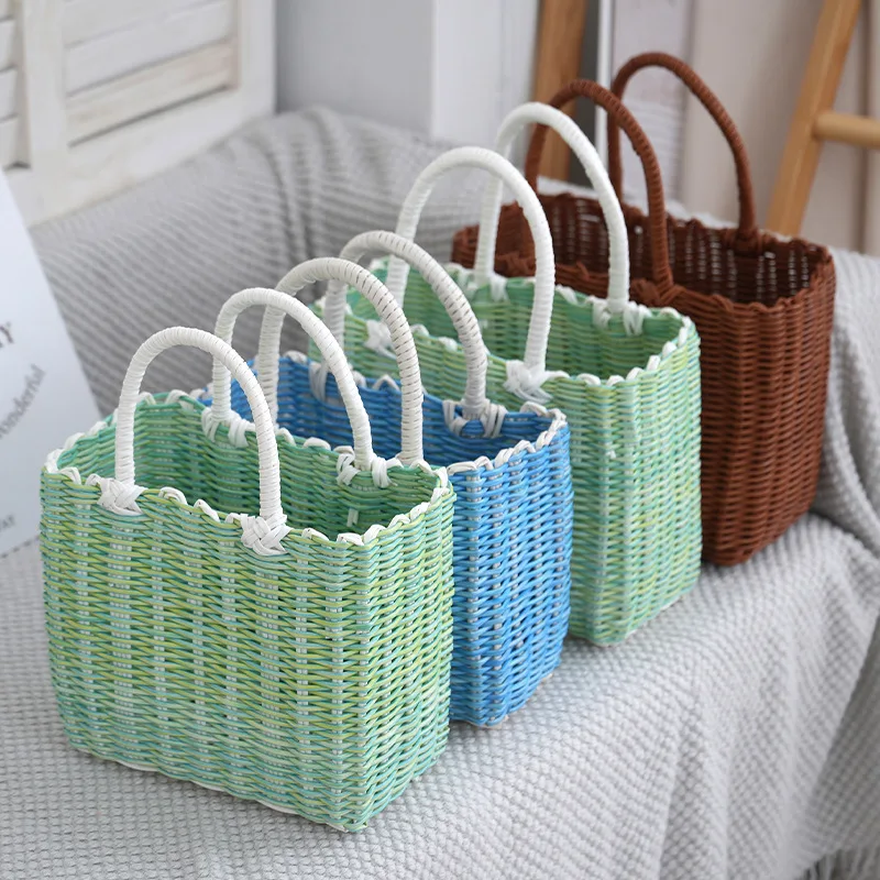 

Tote Plastic Hose Woven Bag Shopping Grocery Shopping Tote Bag Vegetable Basket Camping Vacation Beach Bag