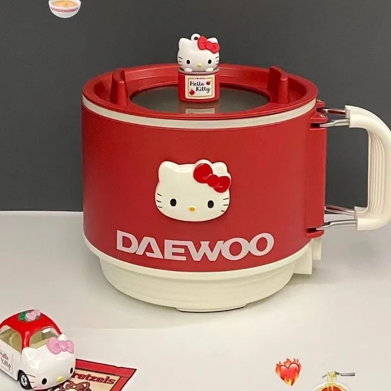 Cute cartoon Hello kitty dual-stage electric cooking pot Steaming and frying hot pot Multifunctional non-stick pot Holiday gift