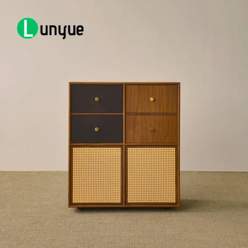 Contrasting Color Splicing Rattan Side Cabinet Niche Design Personalized Locker Customizable Storage Furniture For Living