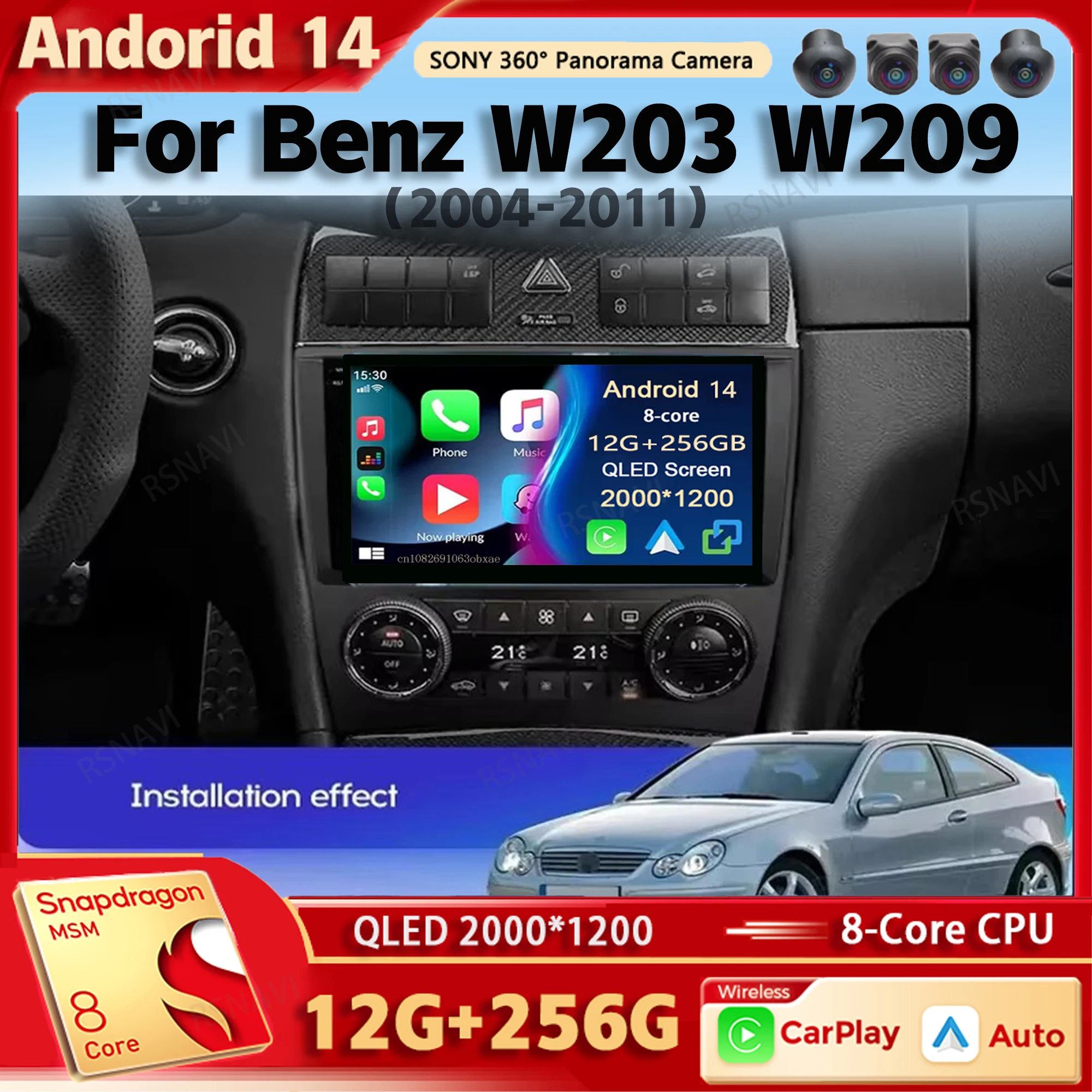 Android 14 Car Radio Multimedia Player For Benz W203 W209 C180 C200 C220 C230 2004-2011 Auto Carplay Car Stereo wifi+4G Ai voice