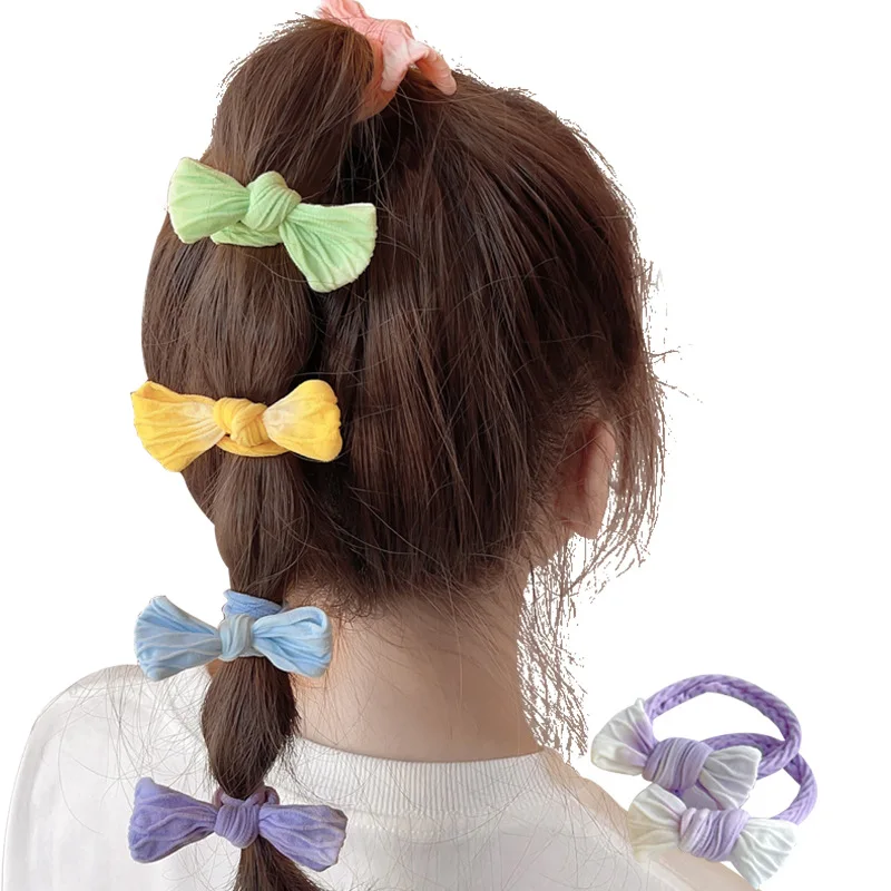 10pcs Hair Accessories Band Bandeau Cheveux Scrunchies Tiara For Girls Seamless Tie Small Ring Rubber Color Gradient Brown Bow