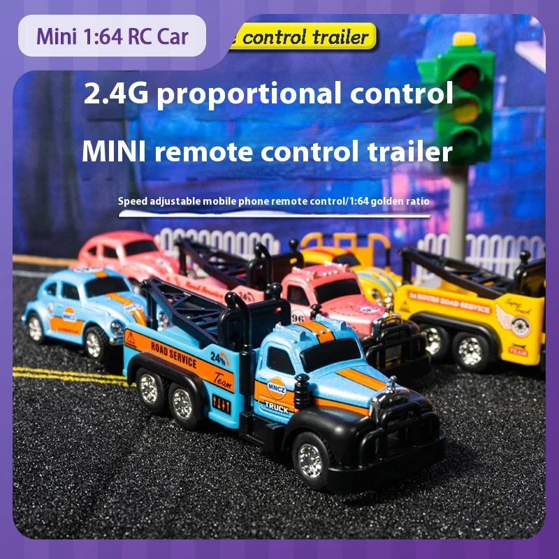 

Mini 1:64 RC Car Alloy Mobile Remote Control Car Engineering Trailer Electric Vehicle Adjustable Speed Light Children's Toy