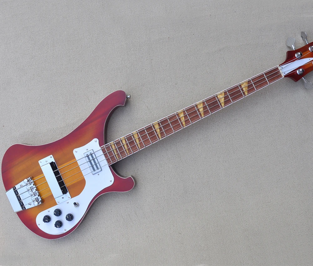 

4 Strings Cherrry Sunburst Neck-thru-body Electric Bass Guitar with White Pickguard,Rosewood Fretboard