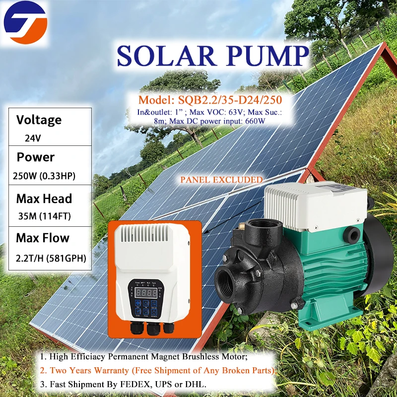 Solar Surface Pump 24V 48V 72V MPPT Controller DC 0.4HP 0.6HP 1HP 1.8HP Self Prime Water Pump Brushless Motor Mini Farm Irrigate