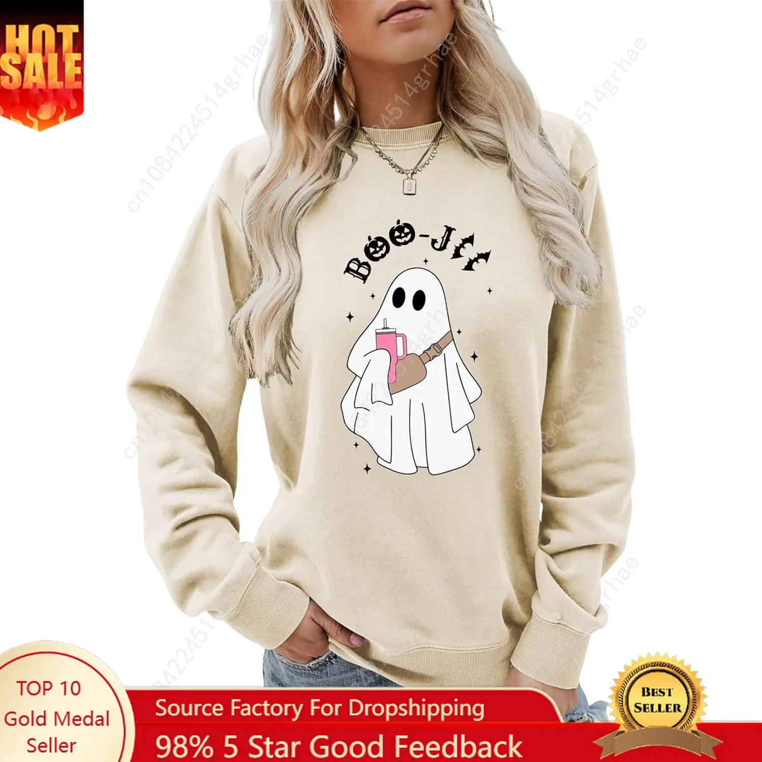 

Boo-Jee Ghost Halloween Sweatshirt for Women Cute Ghost Graphic Fall Spooky Season Long Sleeve Crewneck Pullover Top