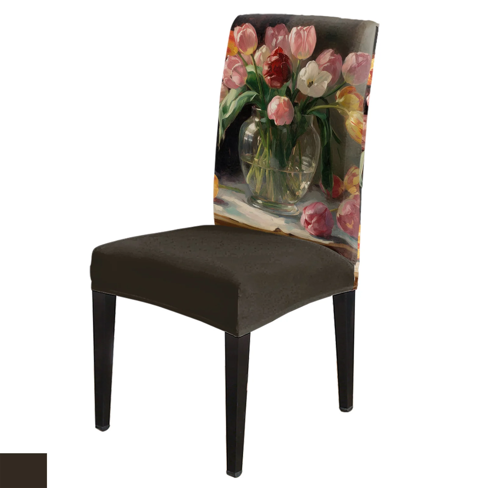 Flower Leaves Oil Painting Stretch Chair Cover Kitchen Dining Chair Slipcovers Banquet Hotel Elastic Seat Chair Covers