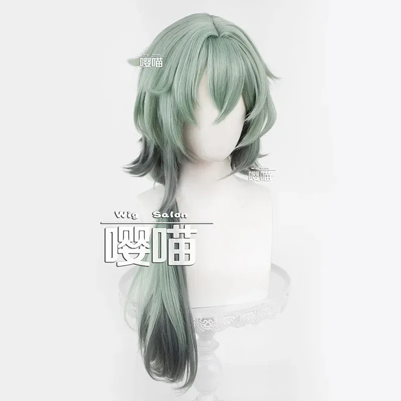 CyHSR Anaxagoras شعر مستعار تأثيري 65 سنتيمتر رمادي أخضر الباروكات أنيمي شعر مستعار تأثيري مقاومة للحرارة الاصطناعية خصلات الشعر المستعار + غطاء شعر مستعار