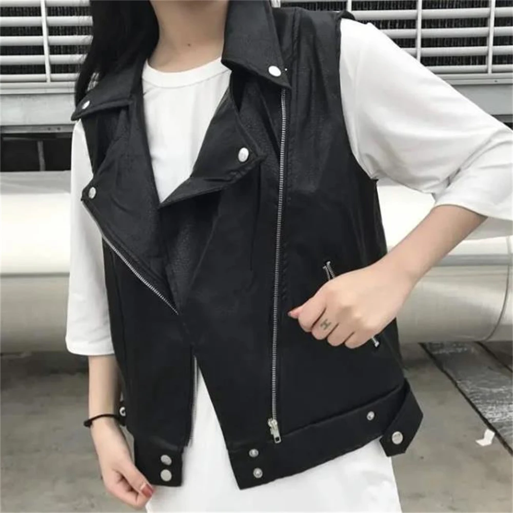 VanghydrPU-Gilet en cuir pour femme, Gilets à fermeture éclair en fibre, Solide, Moto, Haute qualité, Printemps, Automne, Nouveau, 2024