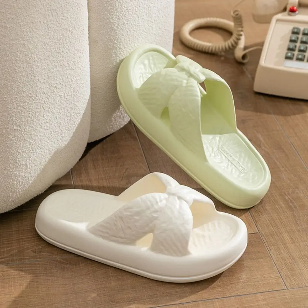 

Candy Color Non-slip Thick Platform Slippers Soft Sole Beach Slide Sandals Bow House Shoes Flat Slippers for Women Home