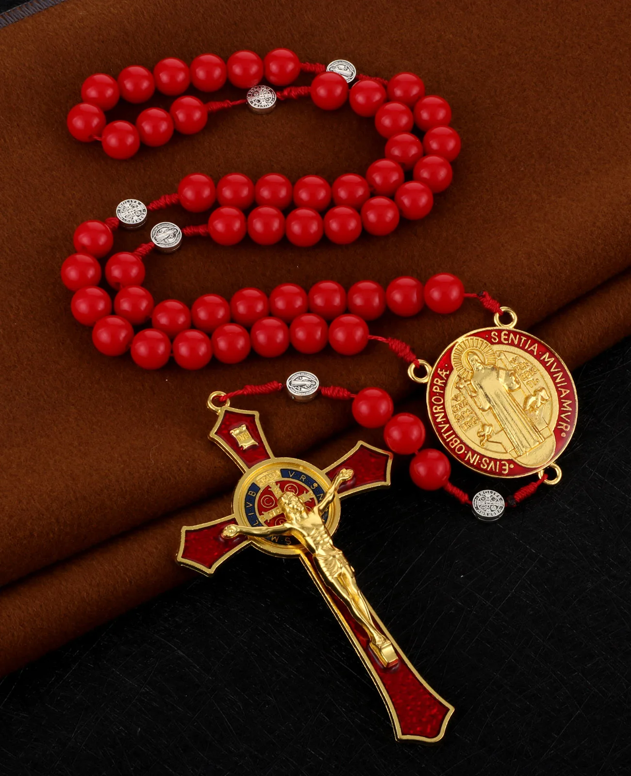 6 Farben 33 Gebetsperlen Kette Rosenkranz Orthodoxer Rosenkranz Halskette Großer Exorzismus Kruzifix Kreuz Anhänger St. Benedikt Medaille Schmuck – Detail 6