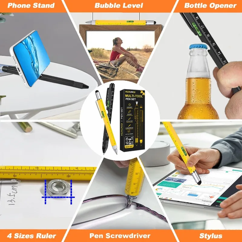 Multifunctional Tool Pen Hand‑Operated Repair Tool with Ruler  Level Screwdriver Ballpoint Pen for Construction Engineering