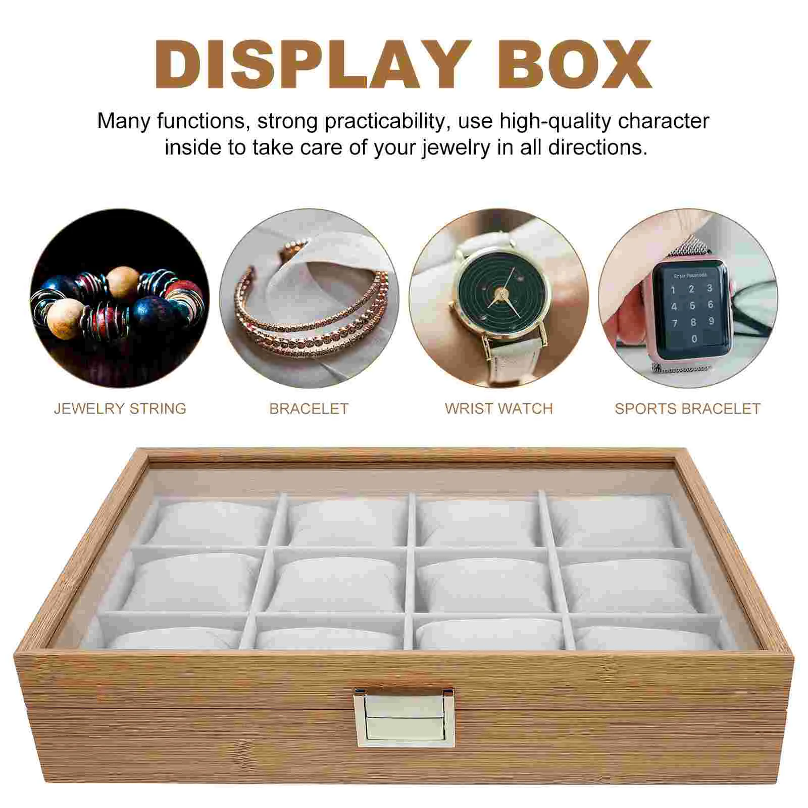 Watch Box Decoration Wooden Organizer Display Tray Storage Case Silver Hinge Container