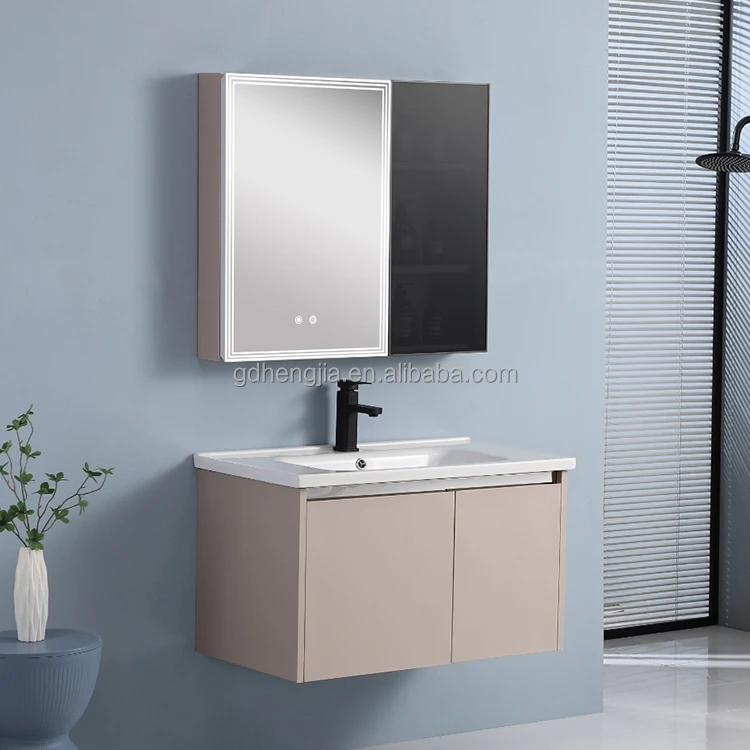 Bathroom CabinetModern White Stainless Steel Ceramic Basin Smart Mirror Vanity Set With Wall-Mounted Cabinet