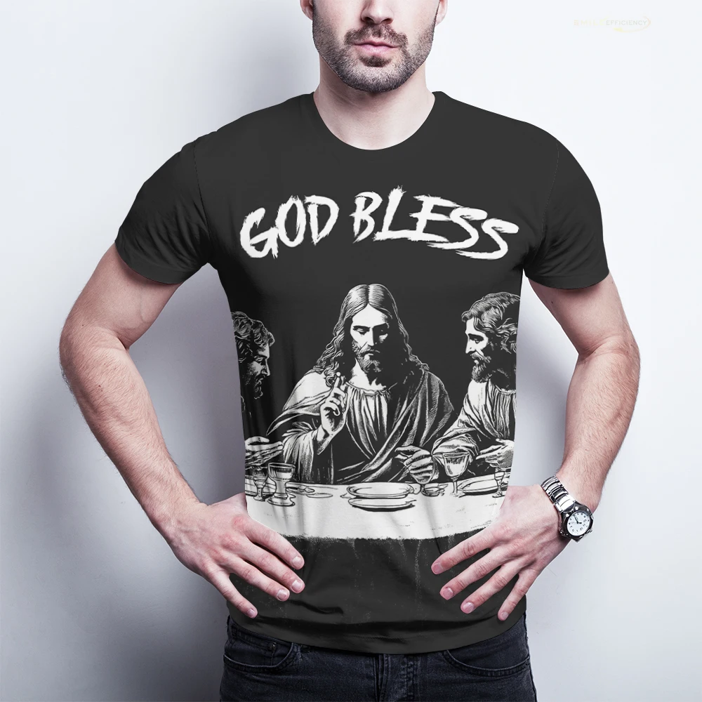 

Simple Cool High Quality Cotton Men's Tees Jesus' Last Supper Print Pattern Street Dark Fantasy Oversized Vintage T Shirt