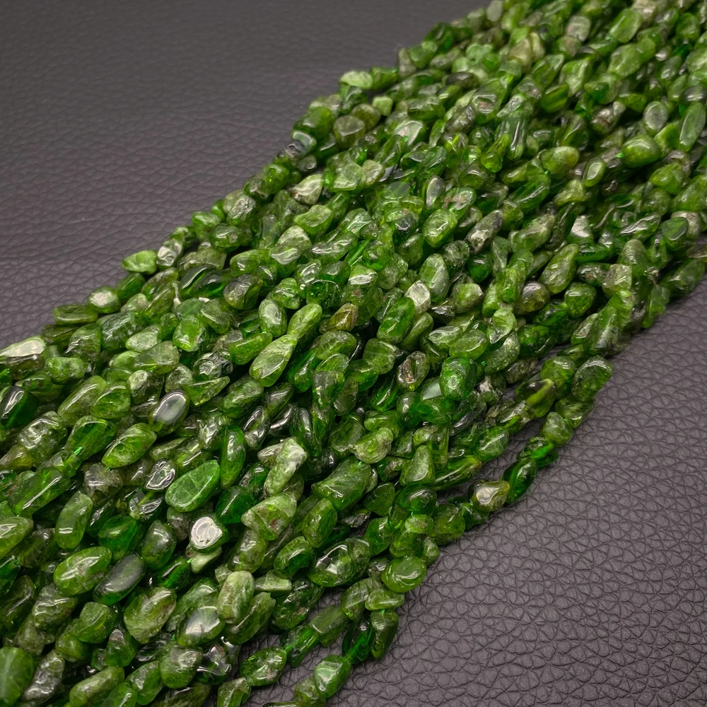 5 Strands 6x7mm Natural Green Chrome Diopside Freeform Loose Beads 15.8