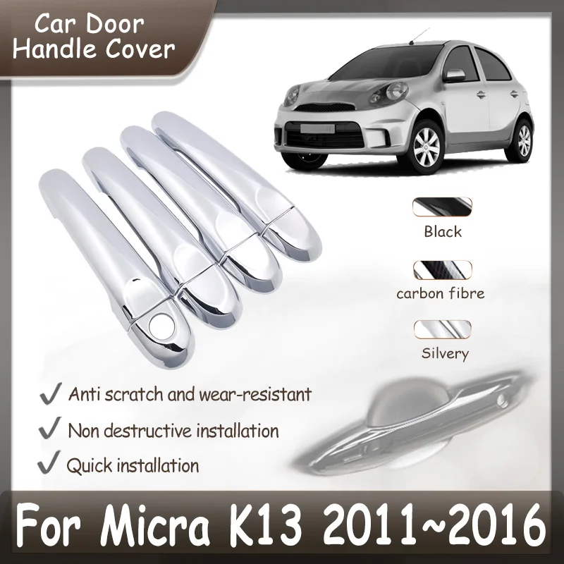 Door Handle Cover For Nissan Micra March K13 Renault Pulse 2011~2016 2012 2013 2014 2015 Car Chrome Exterior Handles Accessories