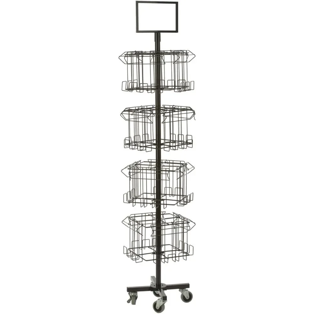 

Floor Standing Portable Literature Rack, 16 Pockets for Magazines, Spinning, Tiered (Steel Wire)