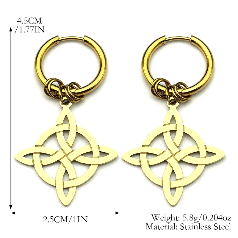 Stainless Steel Witch Knot Amulet Hoop Earrings for Women Men Gold Color Witchcraft Celtic Knot Drop Earrings Lucky Jewelry Gift view 6