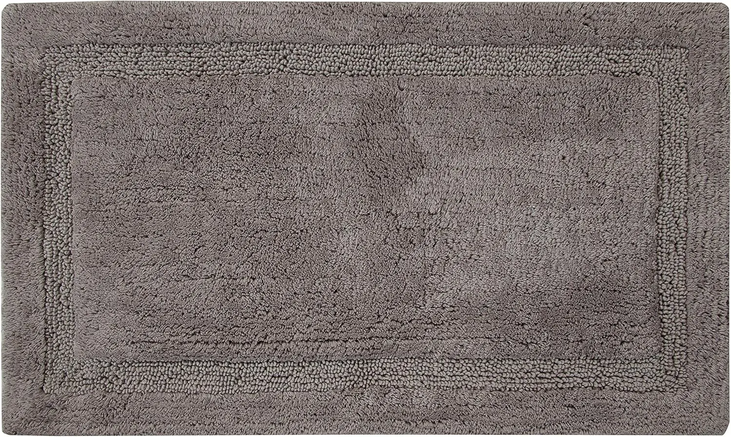 

Коврик для ванной из 100% мягкого хлопка, размер 50x30 дюймов, с противоскользящей латексной основой, однотонный серый цвет, текстурированный край, ручная тафтинг-обработка.