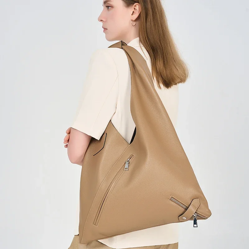 Women's Large Capacity Shoulder Bag Cowhide Genuine Leather Tote Bag Magnetic Closure Trendy Multiple Pockets Underarm bag