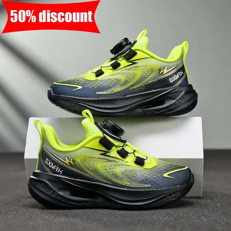 

Childrens Sports Shoes Rotating Buttons Summer New School Sports Tennis Shoes Anti Slip Elastic Soft Running Sneaker for Boys