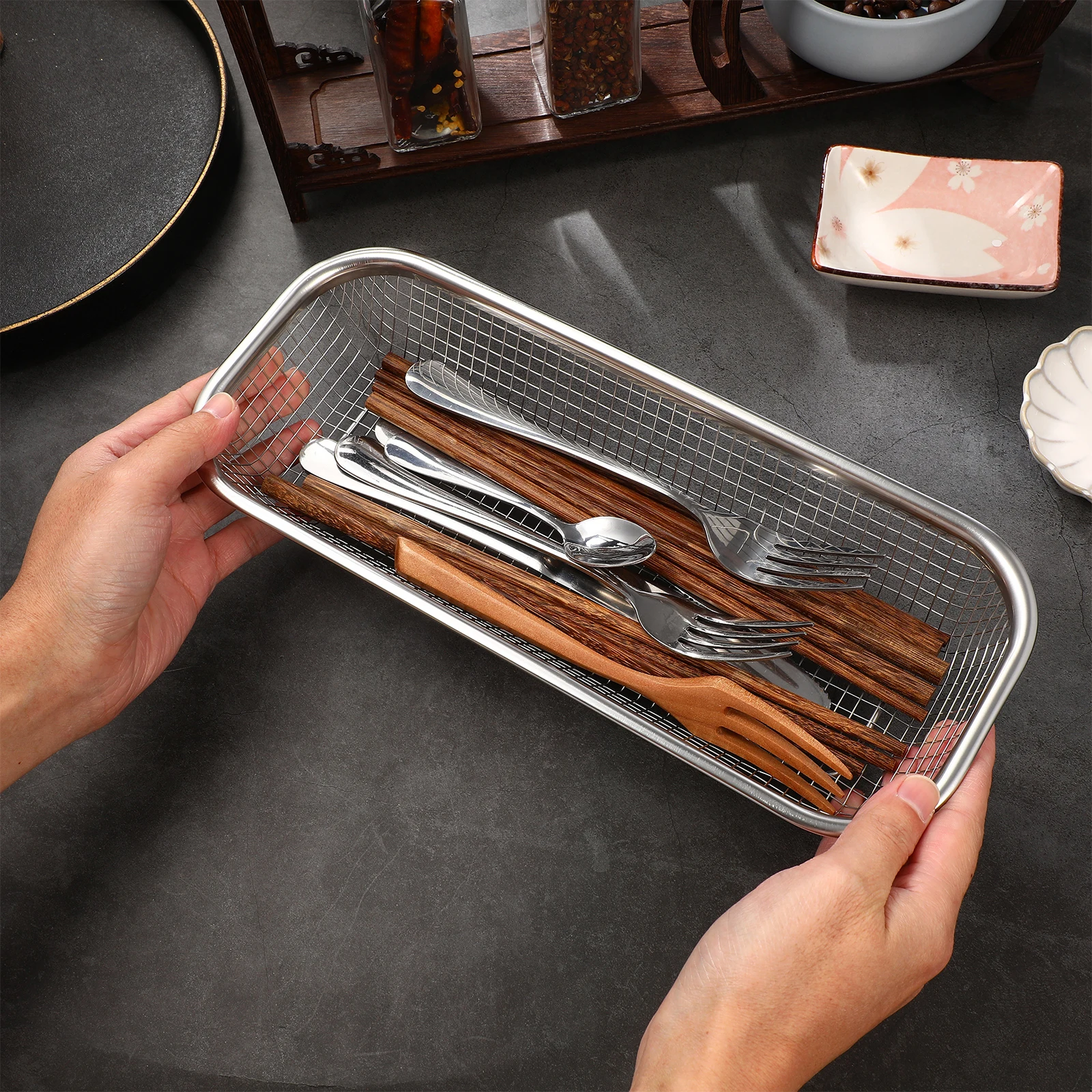 

Disinfection Cabinet Chopstick Rack Stainless Steel Cutlery Basket Dishwasher Silverware Organizer Kitchen Storage