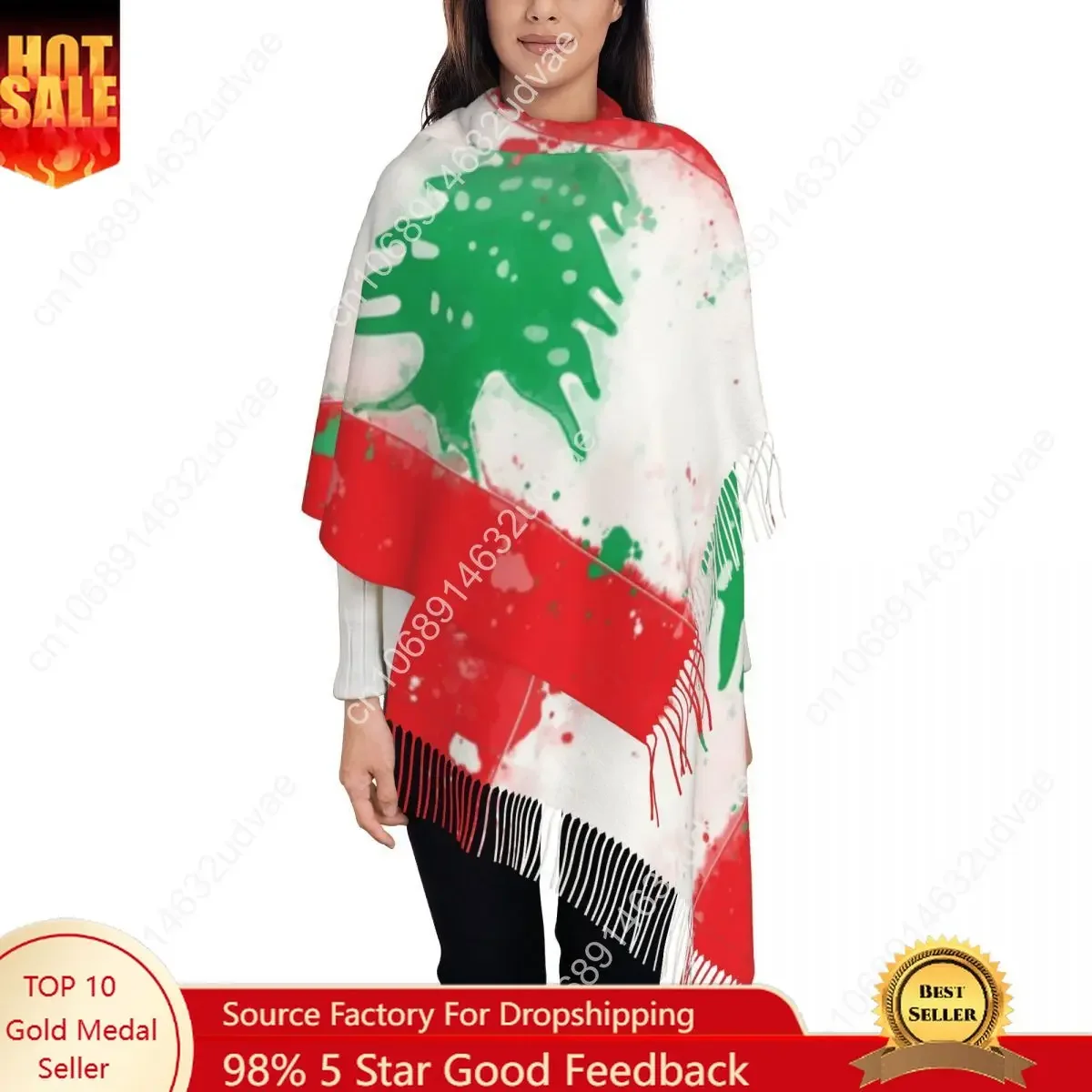 

Womens Tassel Scarf Lebanon Grunge Flag Large Winter Warm Shawl and Wrap Daily Wear Cashmere Scarf