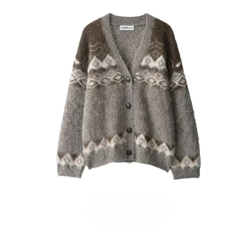 

Осенний новый женский вязаный универсальный длинный кардиган с эффектом цветов в европейском стиле