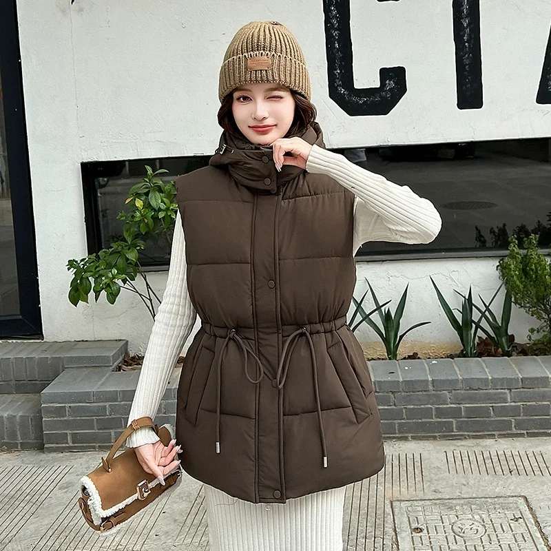 Neue 2025, Herbst Winter Weste frauen Baumwolle gefütterte Mantel Parkas Koreanische Version Mode Schlank Candy Farbe Mit Kapuze Baumwolle weste Clip