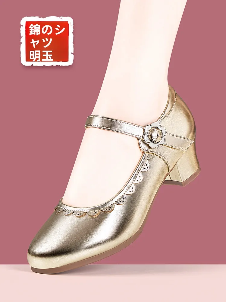 genuine-leather-latin-dance-oes-women's-gold-soft-bot-thi-heel-floral-versatile-square-dance-oes-women