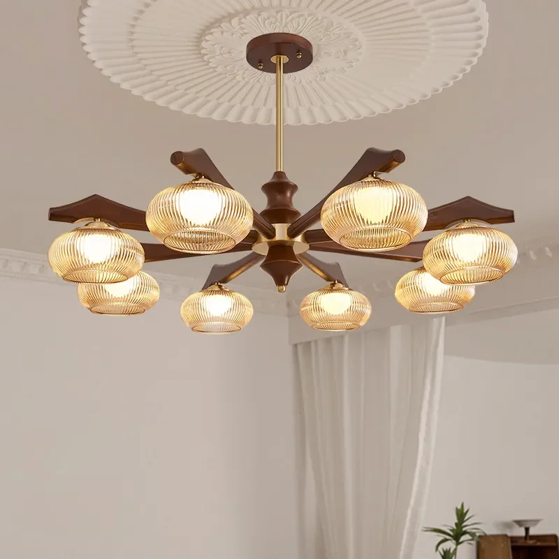 for Medieval Chandelier All Copper American Retro Solid Wood High End Atmospheric Villa Hall Bedroom Dining Room Whole House