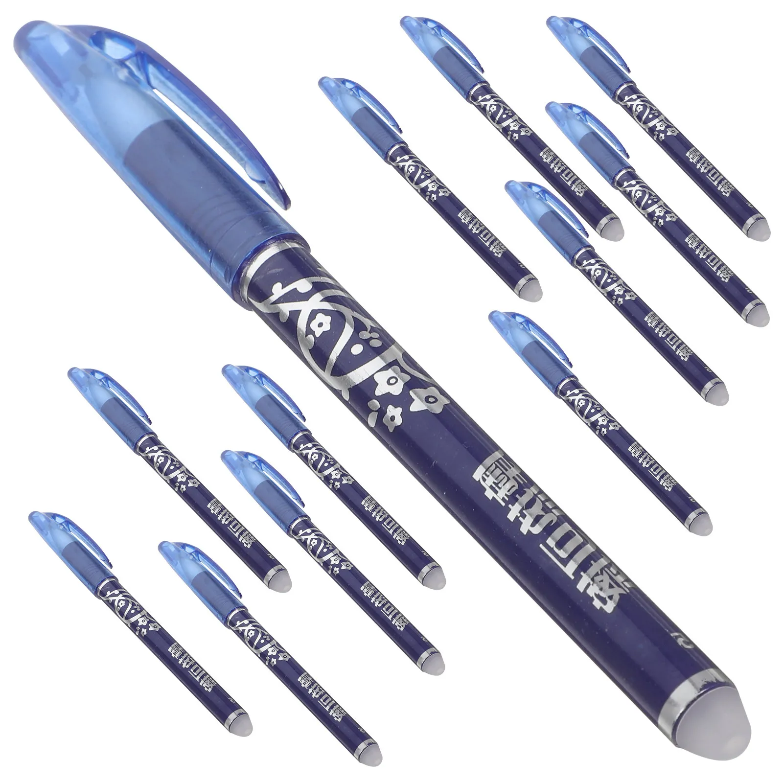 

12Pcs Blue Erasable Pens Set 0.5mm Fine Point Smooth Writing Clean Erase Stationery for School Office Use Blue Erasable Pens
