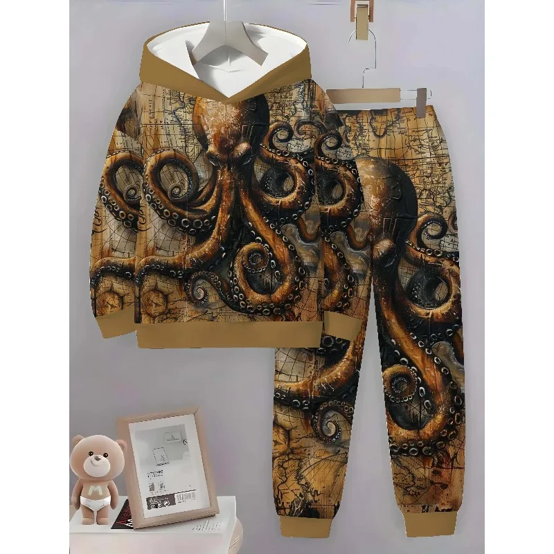 2025 طقم سويت شيرت وسراويل مطبوعة ثلاثية الأبعاد على شكل حيوانات كرتونية رائعة مكون من قطعتين، ملابس رياضية كاجوال عصرية وعصرية للخريف والشتاء #2