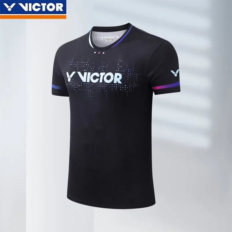 Victor 2024 badminton jersey men's and women's quick-drying short-sleeved children's competition jersey volleyball jersey