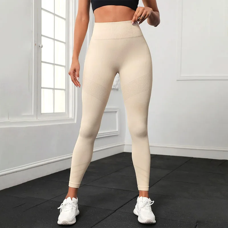 Women Elastic Slim Leggings Knited Fitness Tights Seamless High Waist Hip Lift Gym Trainning Running Fashion Yoga Tights