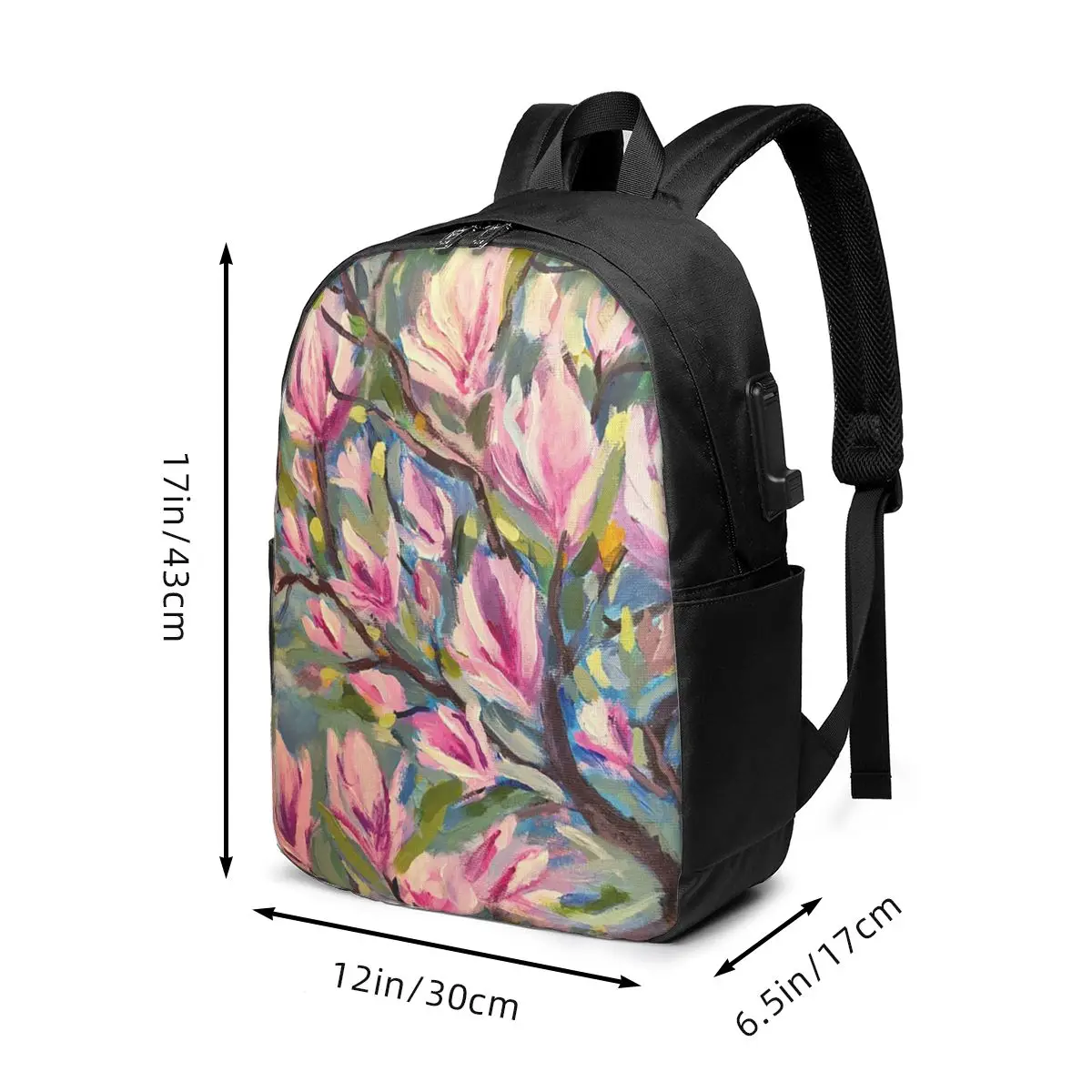 Blooming Pink Magnolias Backpack Travel Notebook Bag Computer College Student School Bag Laptop Shoulder Bags for Men Women