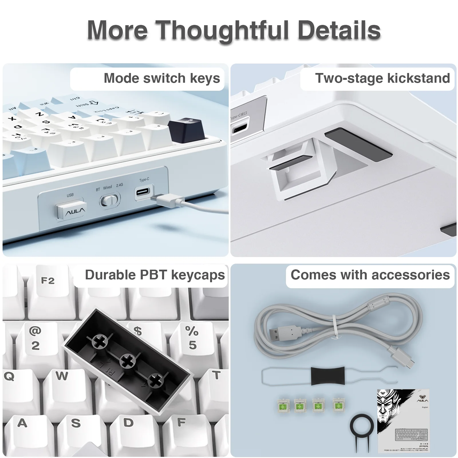 AULA F99 machanical klávesnice Bluetooth 5.0/2.4G wireless/wired gasket-mounted herní klávesnice 99 kláves přizpůsobitelné keyboards