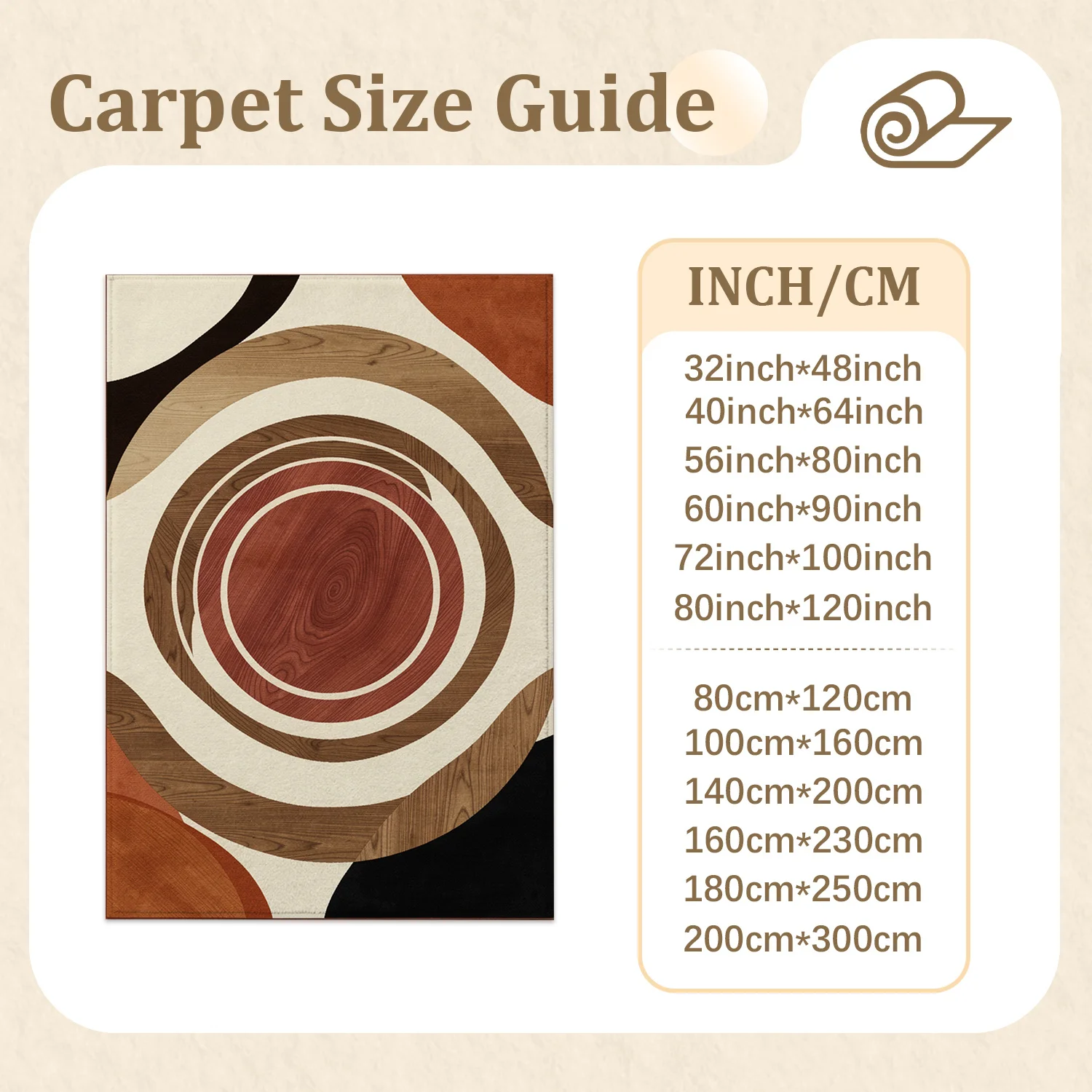 Abstract Wood Grain Circular Pattern Velvet Area Rug, Machine Washable Modern Floor Mat for Living Room, Bedroom, Dining Room, Perfect for Halloween, Thanksgiving, Christmas, New Year Home Decor