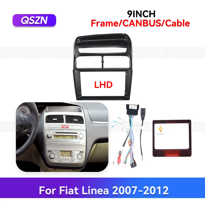 

QSZN Canbus Box для FIAT LINEA 2007-2012, автомобильный радиоприемник, рамка 2DIN, стерео панель, жгут проводов, адаптер шнура питания